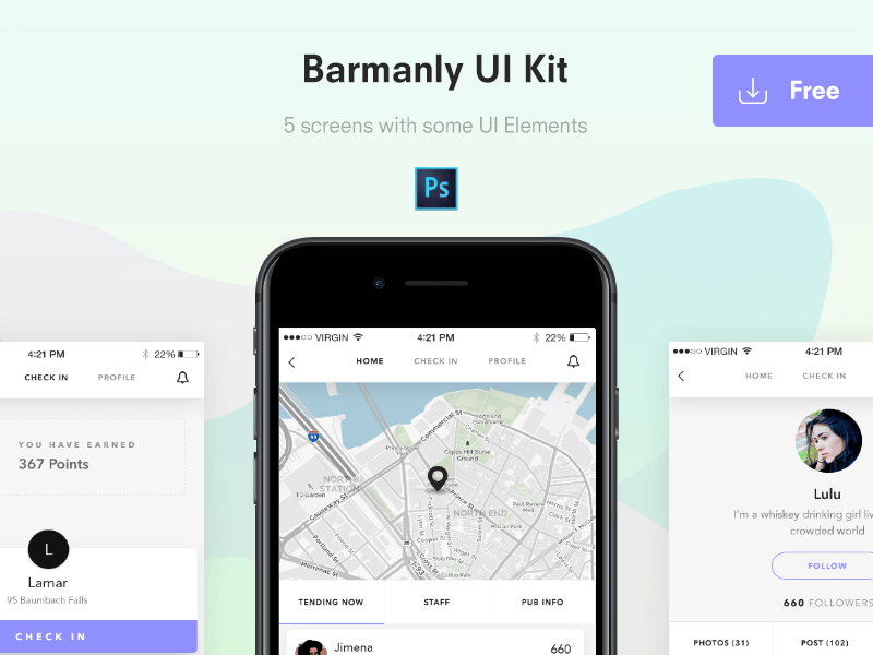 Barmanly app UI Kit PSD