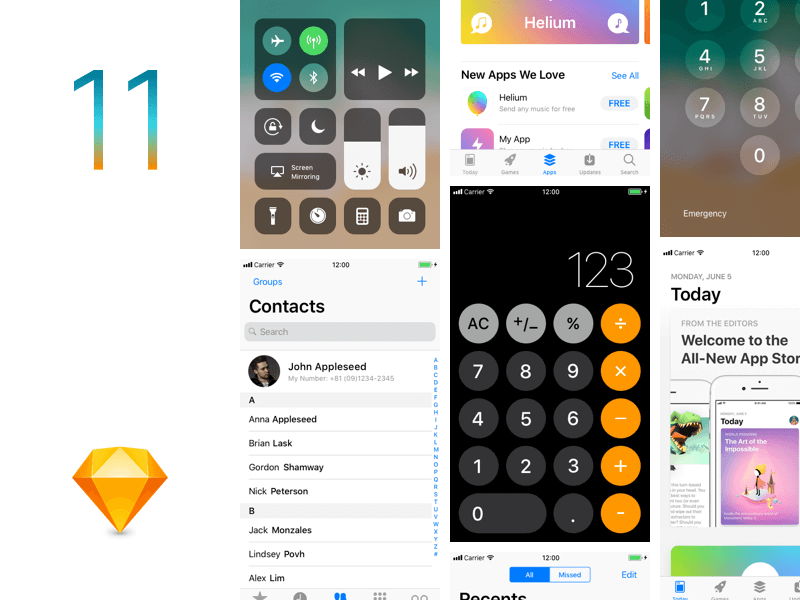 iOS11 GUI Template Sketch app