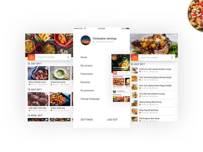 Food recipes mobile app PSD