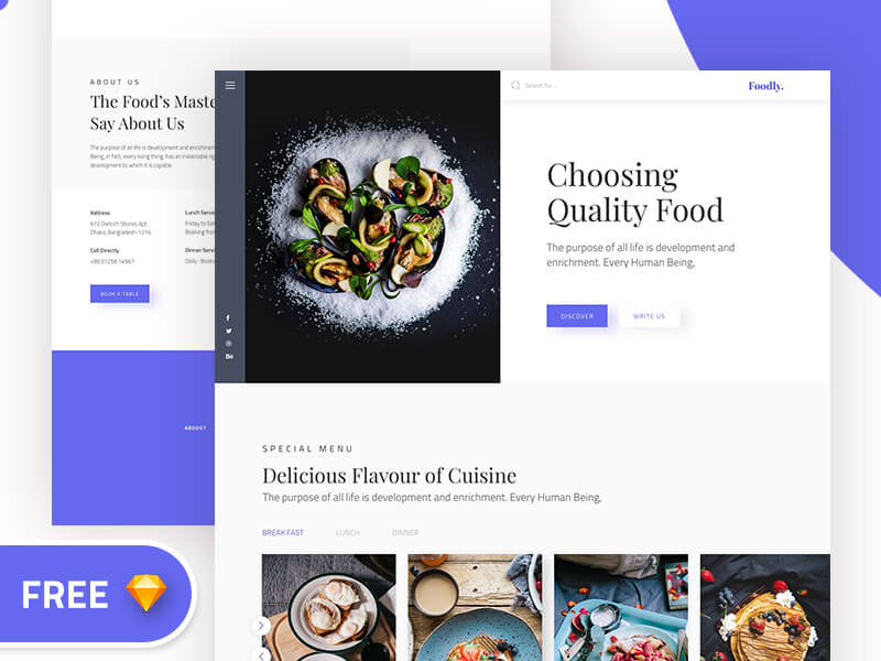 Foodly Landing page Sketch app