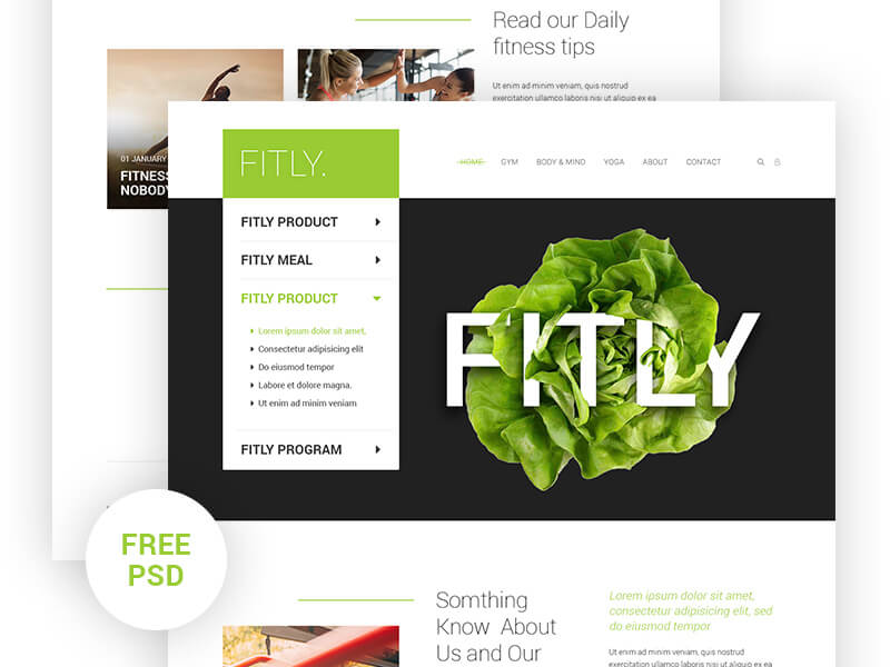 Fitly web landing page PSD
