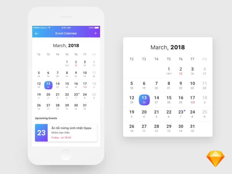 App calendar design Sketch