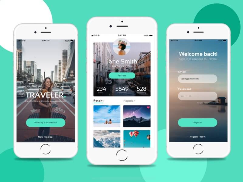 Traveler app design Figma